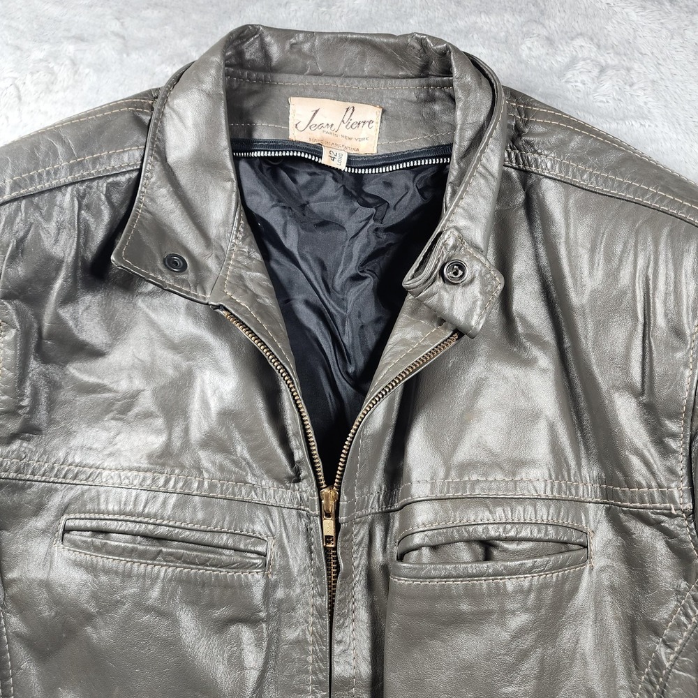 VINTAGE‎ Jean Pierre Leather Bomber Jacket Mens 42 Long Gray Made Argentina 60s - Picture 6 of 16